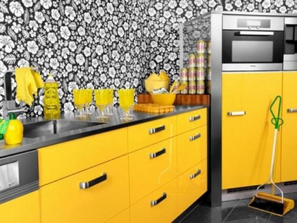 Yellow decor on a black background looks colorful
