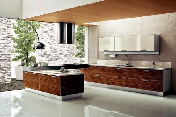 modern kitchen has smooth and shiny surfaces