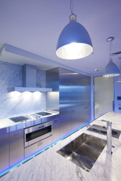 modern kitchen has bright light