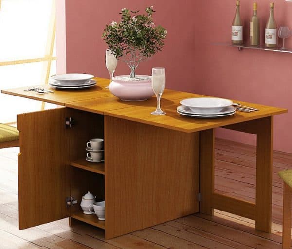 floor cabinet in the kitchen with a dining table