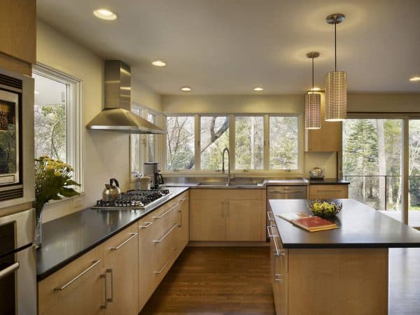 kitchen layout with windows