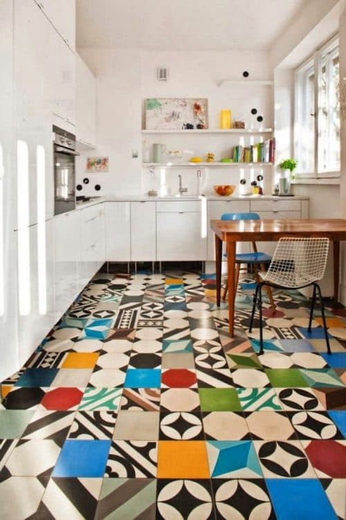 multi-colored floor in the kitchen